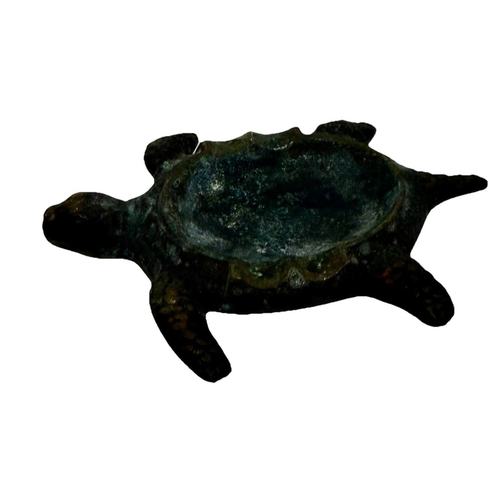 Vintage Solid Brass Sea Turtle Coin Jewelry Trinket Dish Ash Tray MCM 4.5"